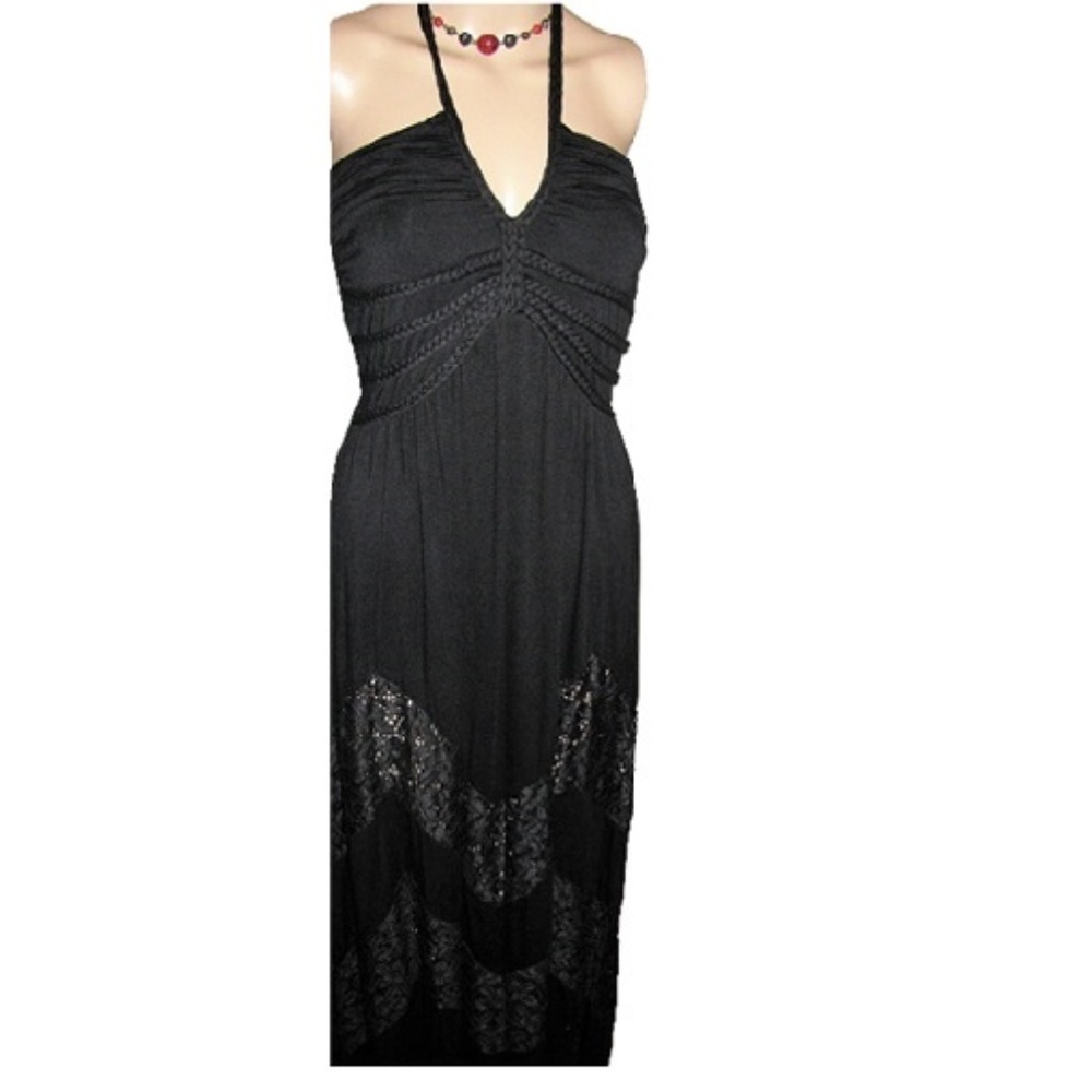Ladies Long Halter Maxi Dress: Black